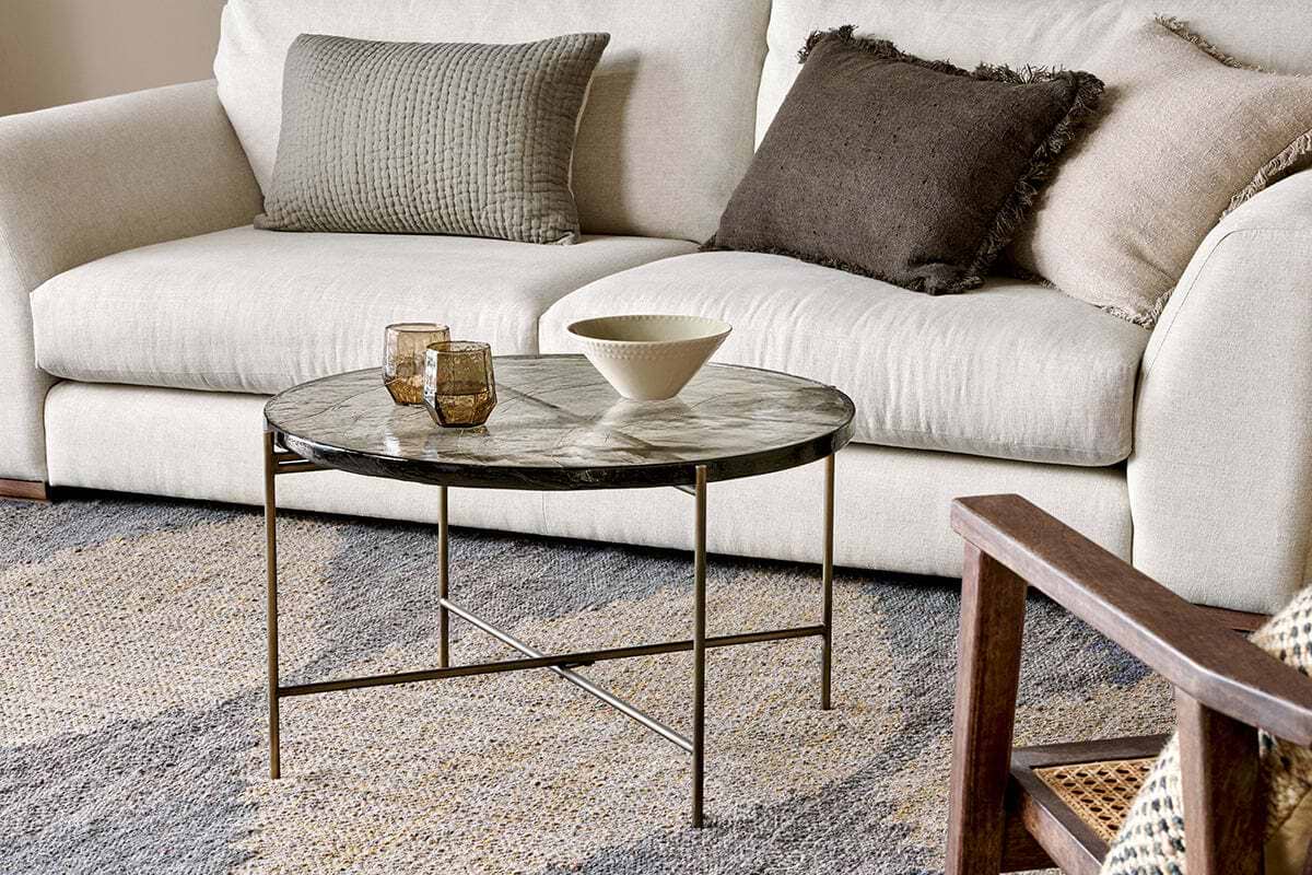 Aluva Glass Coffee Table - Clear & Antique Brass-TABLES-Nkuku