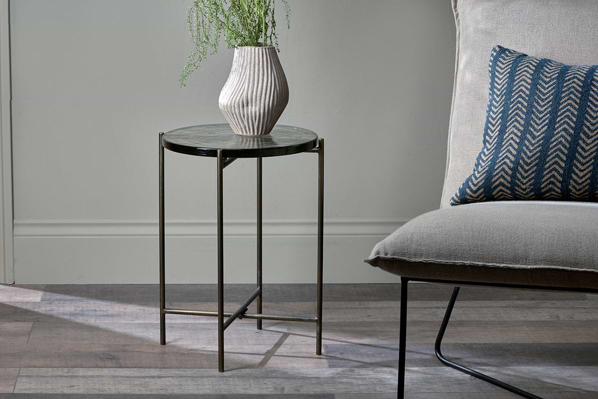 Aluva Glass Side Table - Clear & Antique Brass-TABLES-Nkuku