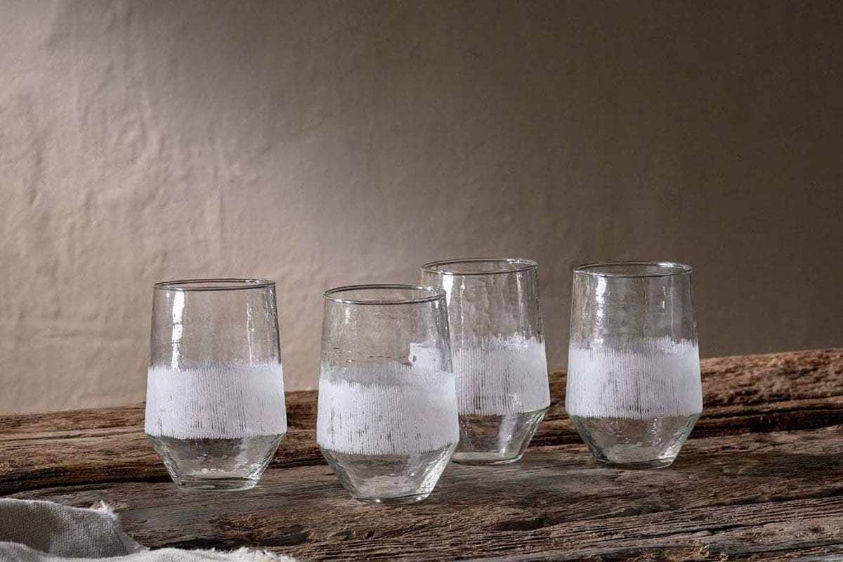 Anara Etched Tumbler - Clear - (Set of 4) - Large-GLASSWARE-Nkuku