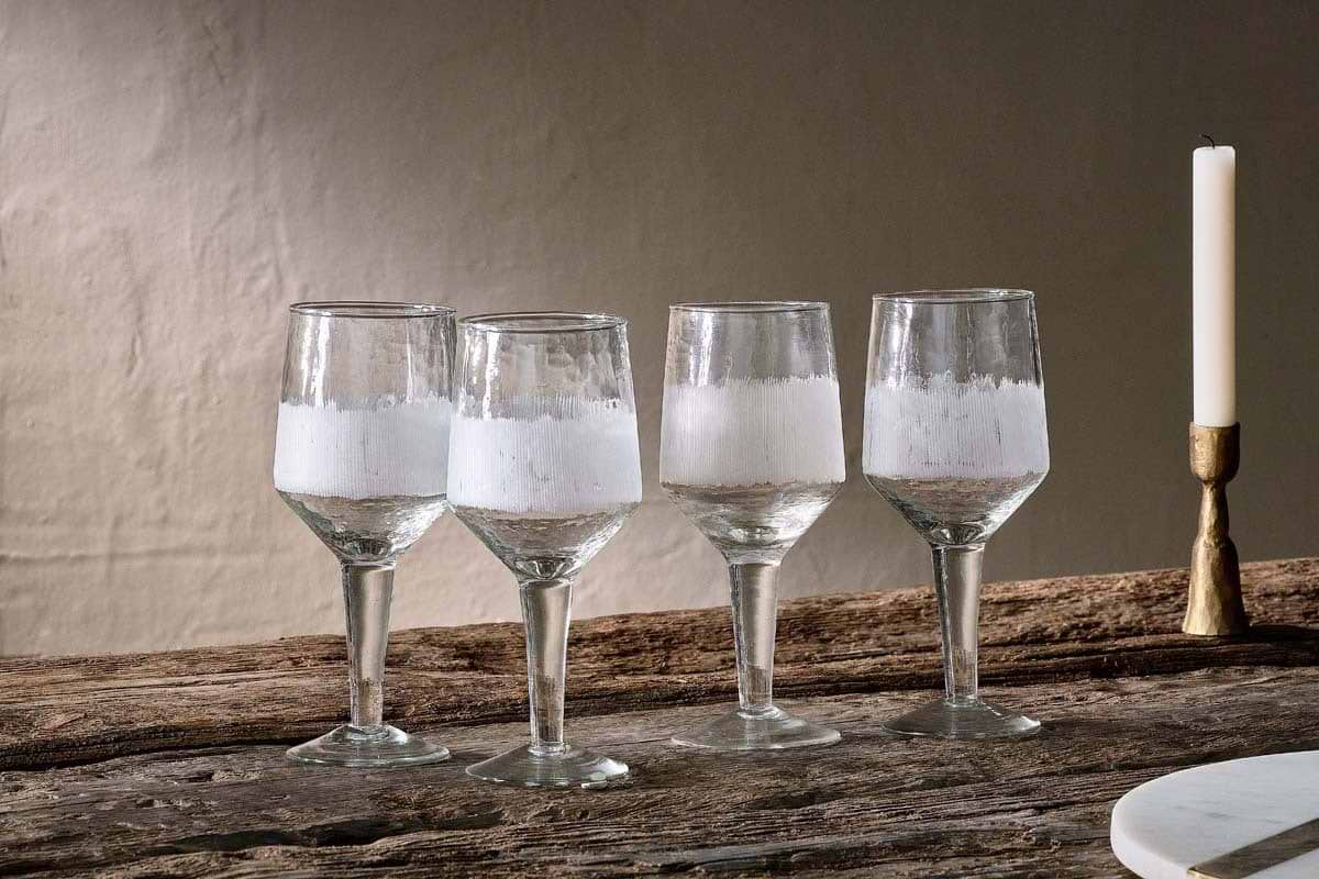 Anara Etched Wine Glass - Clear - (Set of 4) - Large-GLASSWARE-Nkuku