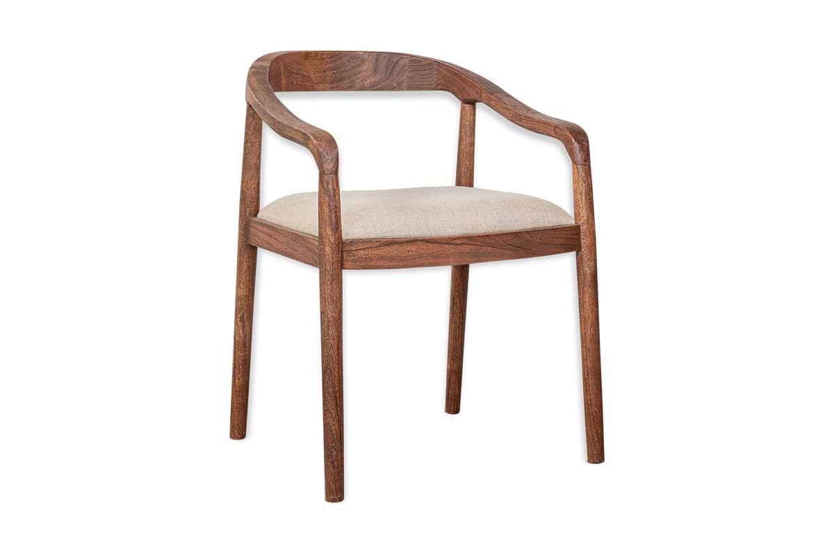 Anbu Acacia Upholstered Dining Chair - Washed Walnut-SEATING-Nkuku