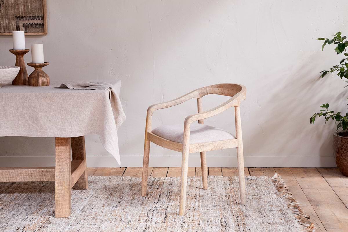Anbu Mango Wood Upholstered Dining Chair - Natural-SEATING-Nkuku