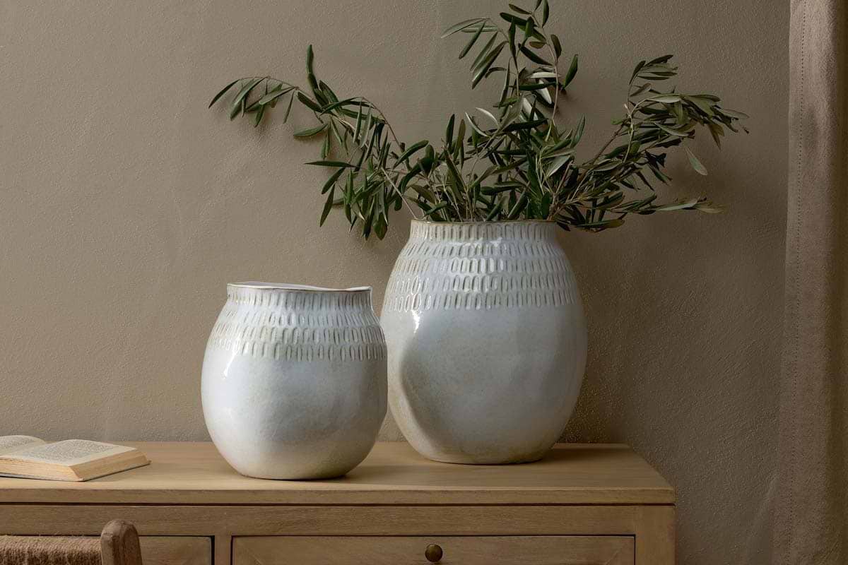 Anjuna Reactive Glaze Ceramic Vase - Off White-VASES & PLANTERS-Nkuku