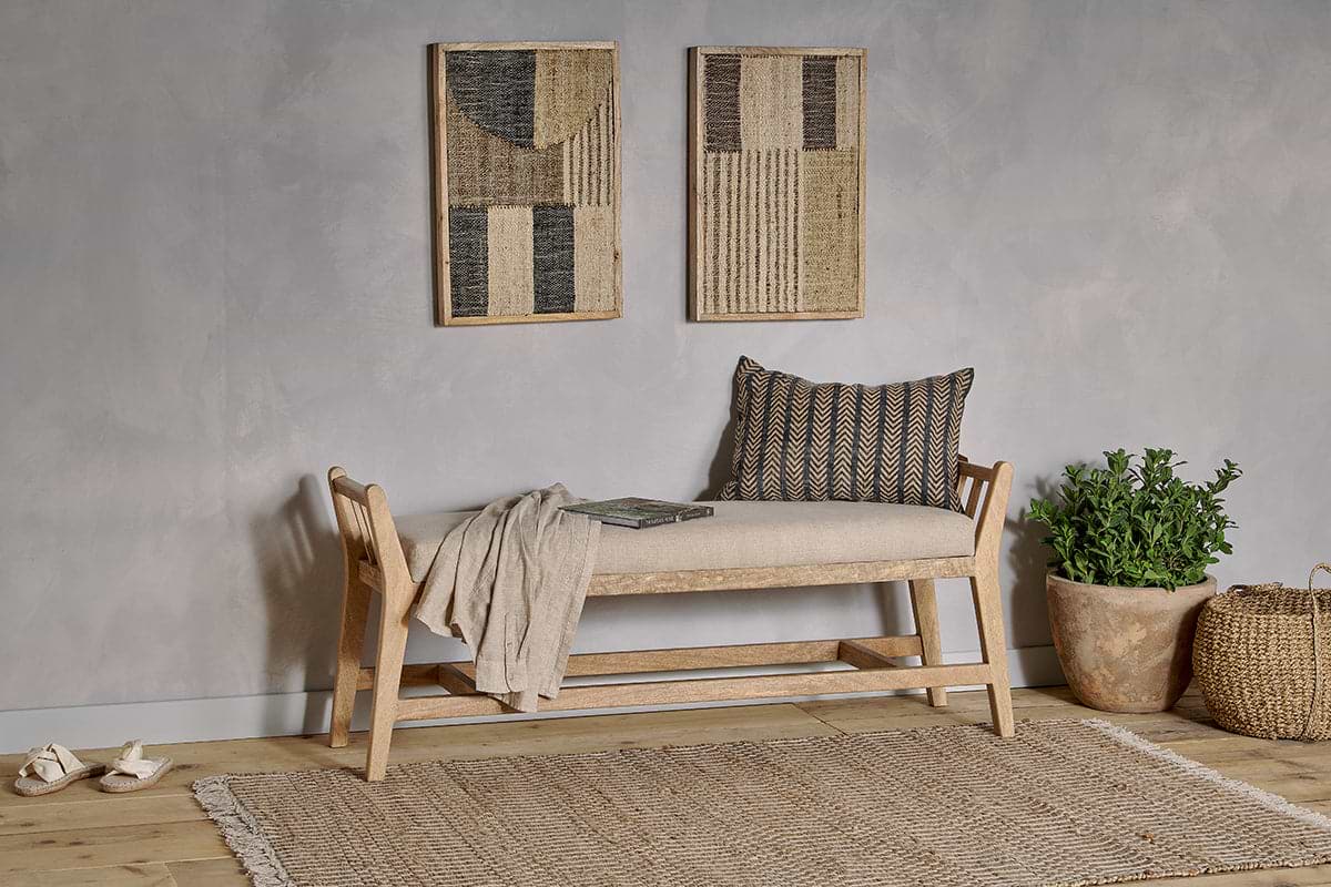 Avanthi Upholstered Sleigh Bench - Natural-SEATING-Nkuku