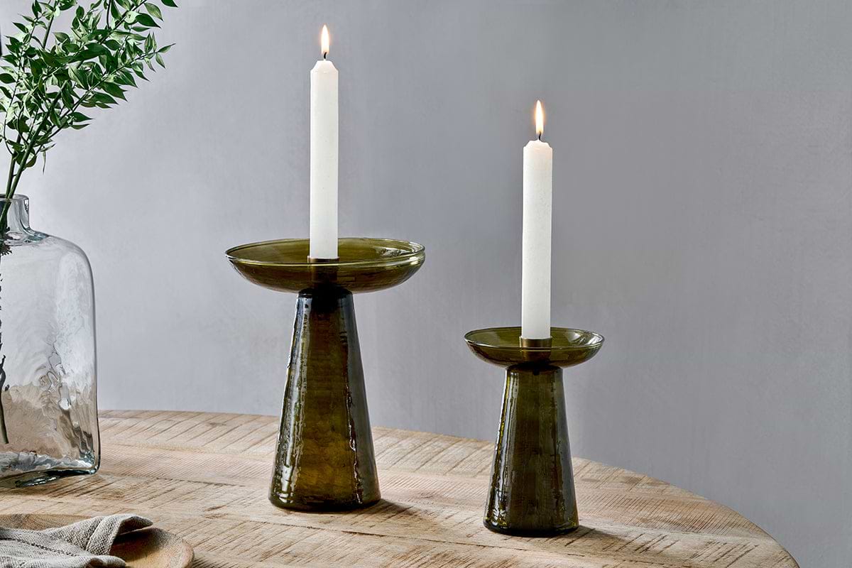 Avyn Recycled Glass Candle Holder - Forest Green-CANDLES HOLDERS & LANTERNS-Nkuku