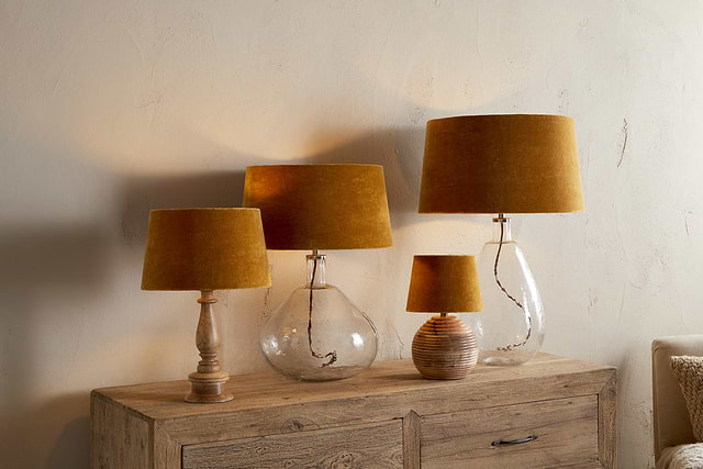 Batakha Velvet & Linen Lampshade - Dark Ochre-SHADES-Nkuku