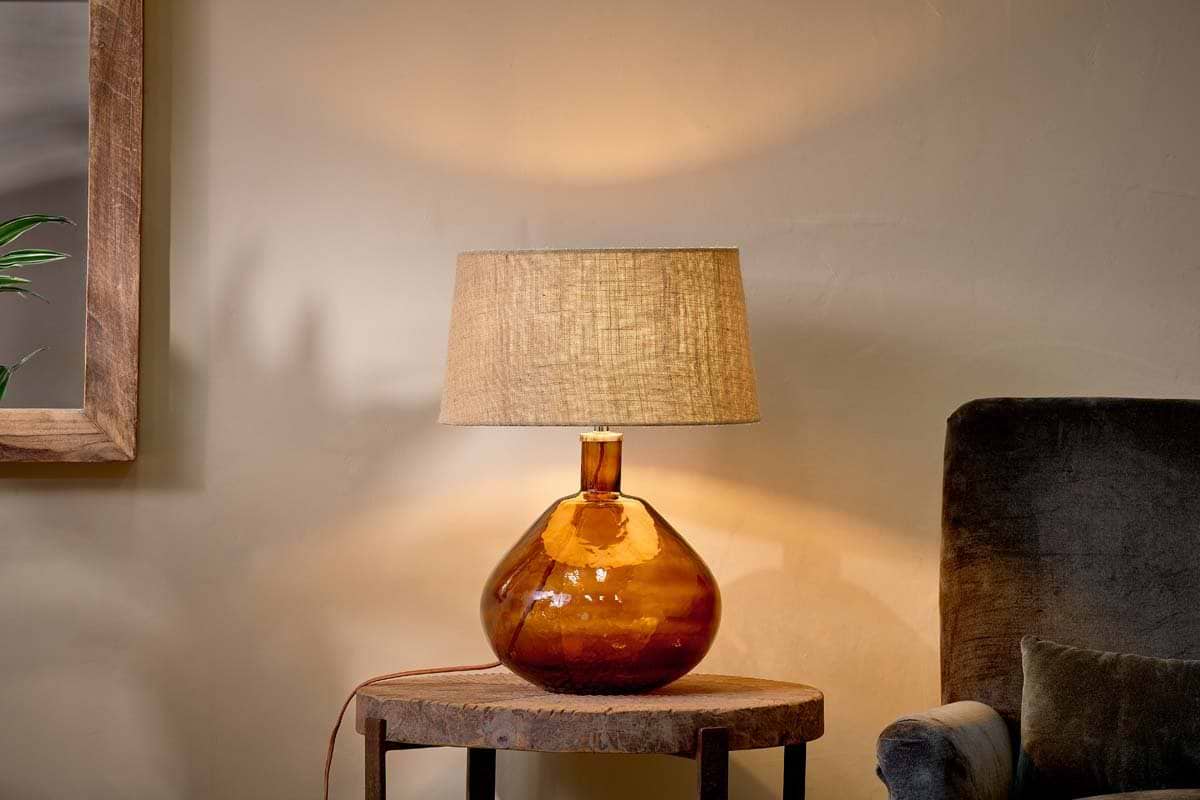 Baba Recycled Glass Lamp - Burnt Amber - Large Wide-LAMPS-Nkuku