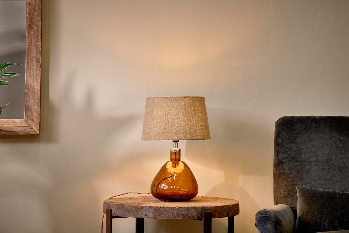 Baba Recycled Glass Lamp - Burnt Amber - Small Wide-LAMPS-Nkuku