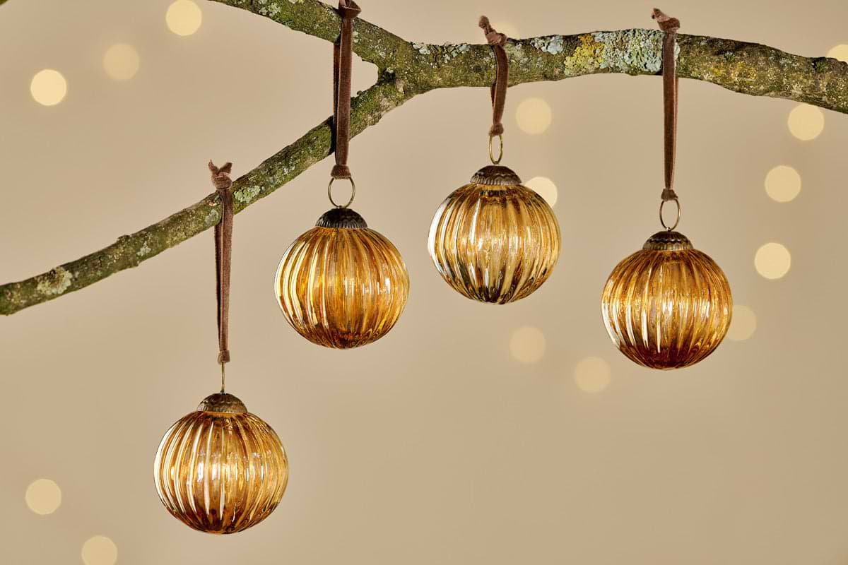 Betini Baubles - Gold (Set of 4)-CHRISTMAS DECORATIONS-Nkuku