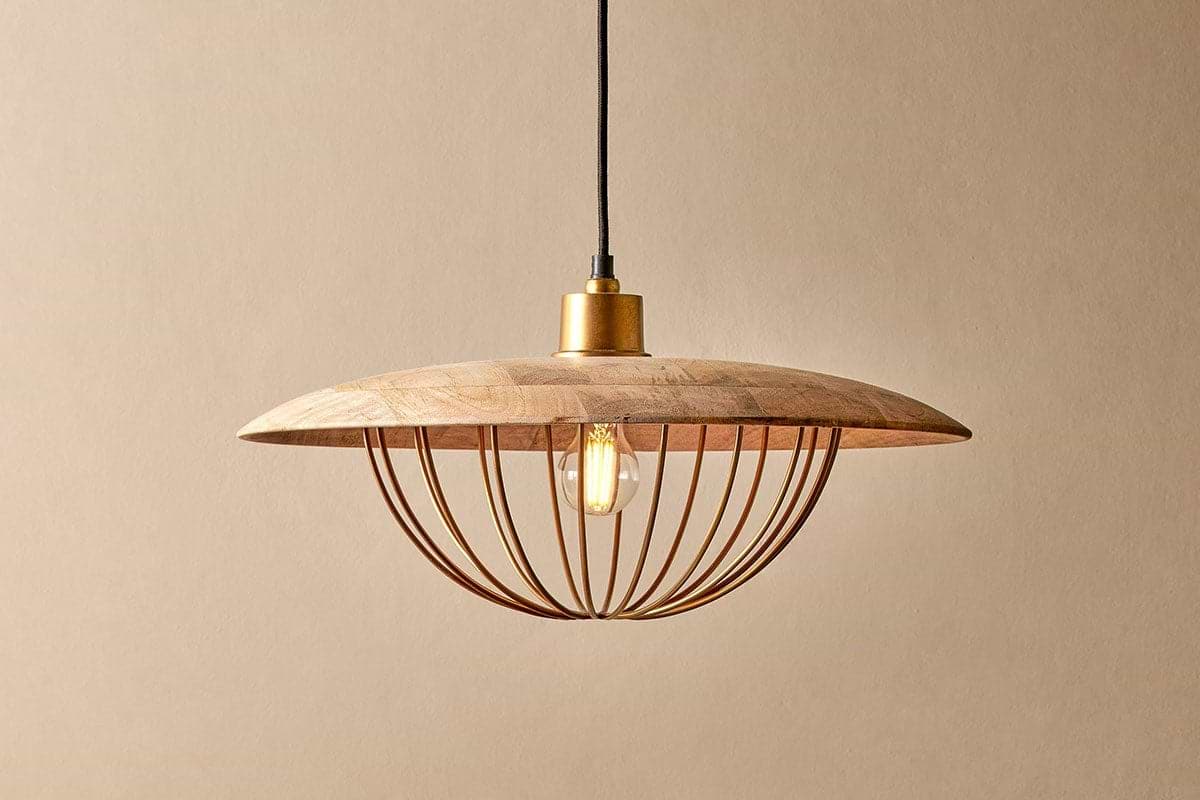 Chakai Wood & Metal Pendant - Large-LIGHTS-Nkuku