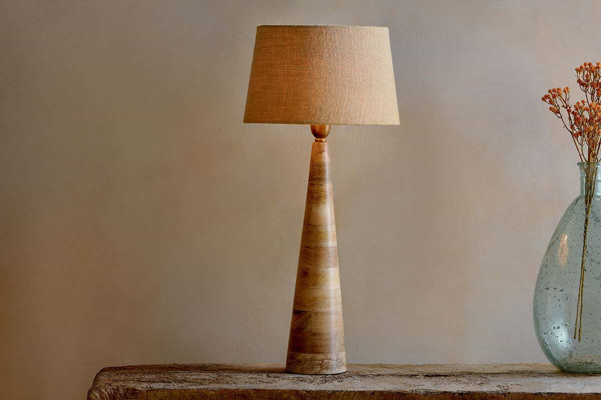 Chameli Mango Wood Table Lamp - Natural-LAMPS-Nkuku
