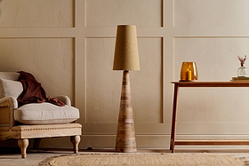 Chameli Tapered Mango Wood Floor Lamp-LAMPS-Nkuku