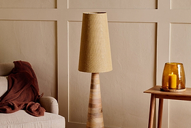 Chameli Tapered Mango Wood Floor Lamp-LAMPS-Nkuku