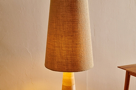 Chameli Tapered Mango Wood Floor Lamp-LAMPS-Nkuku