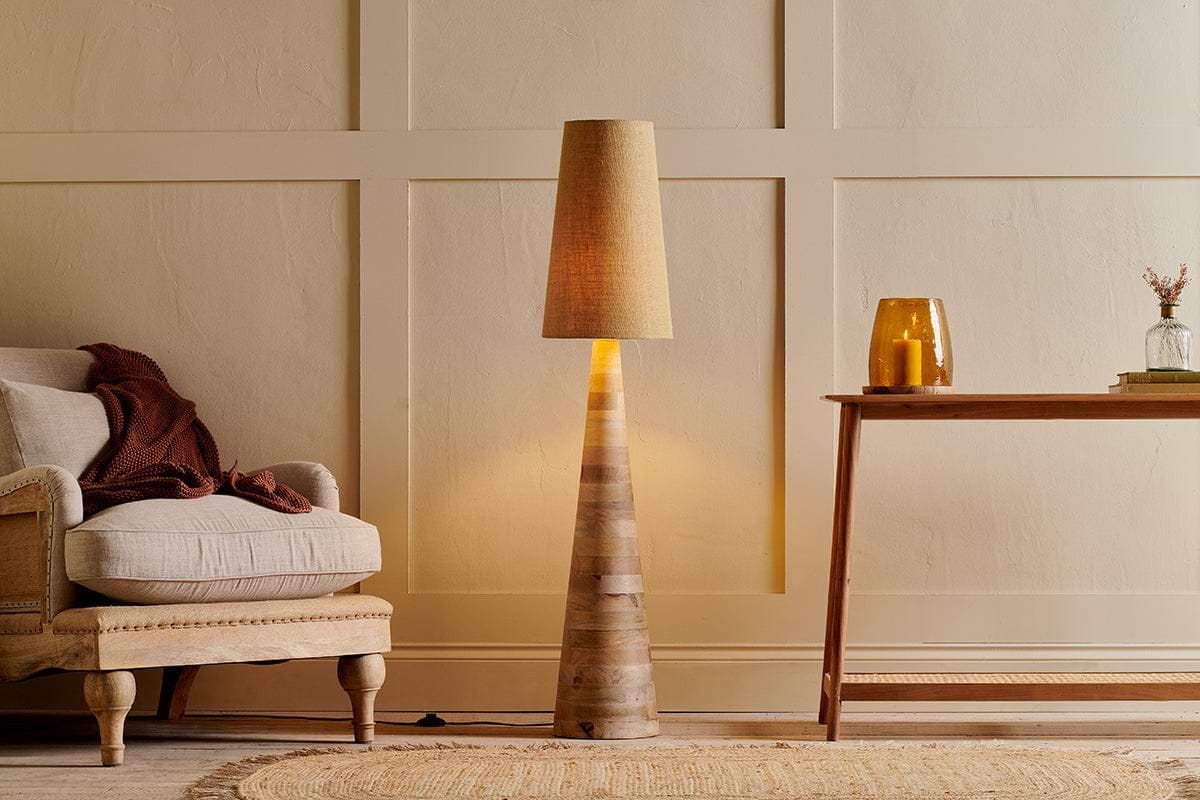 Chameli Tapered Mango Wood Floor Lamp-LAMPS-Nkuku