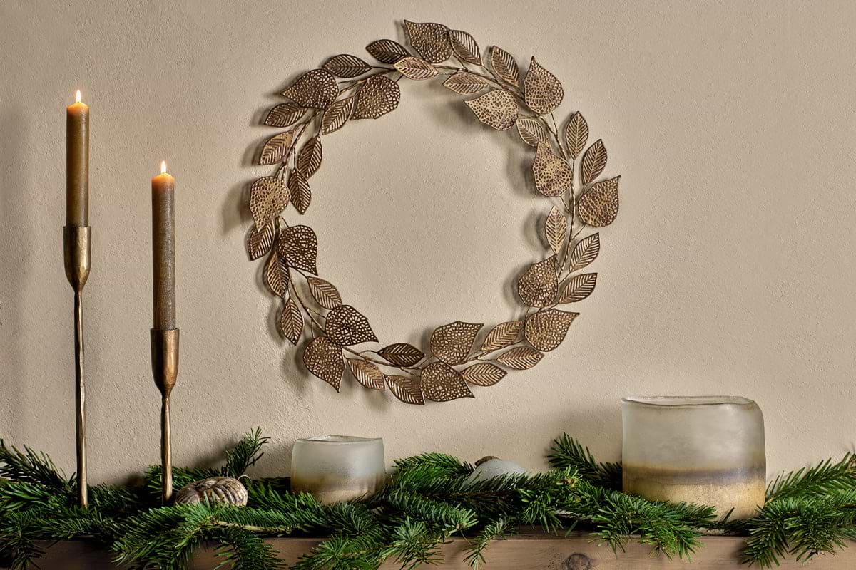 Charita Wreath - Antique Brass-CHRISTMAS DECORATIONS-Nkuku