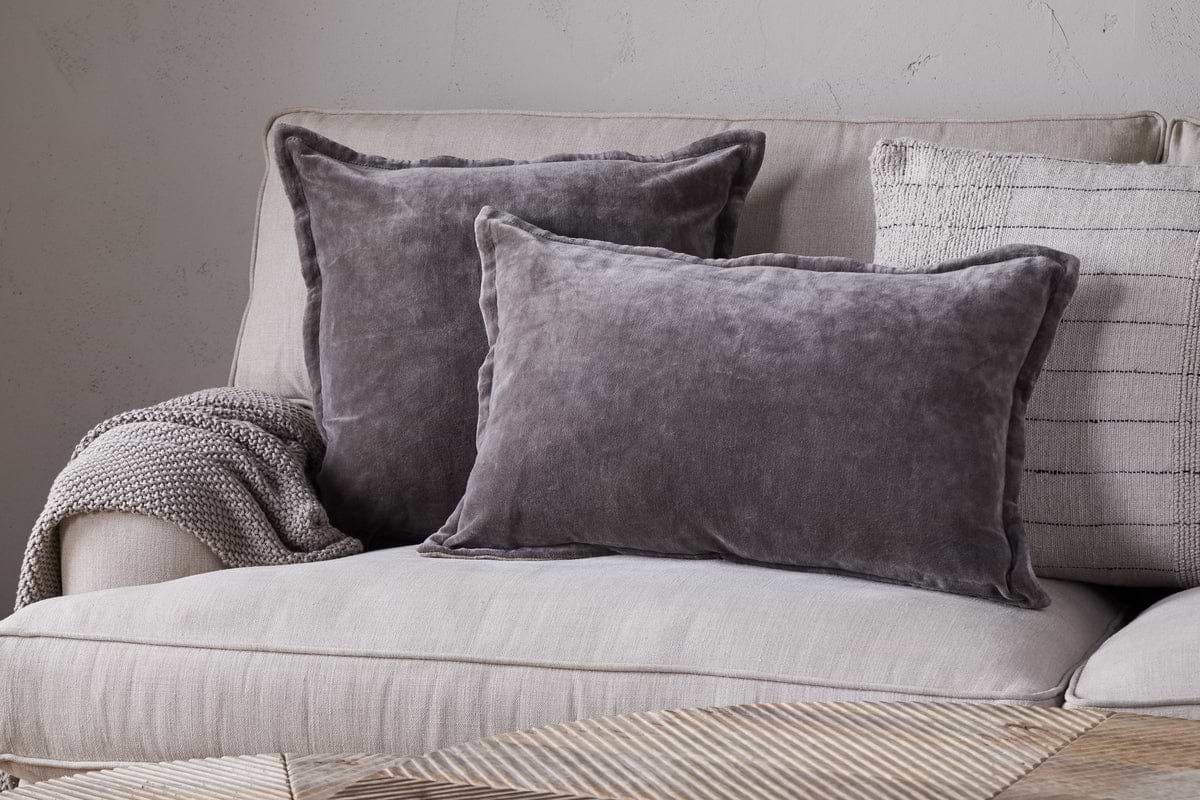 Dhara Velvet Cushion Cover - Charcoal-TEXTILES-Nkuku