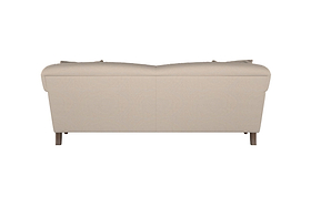 The Deni Large Corner Sofa by Nkuku, shown here in Brera Linen Smoke, features smooth linen upholstery in a neutral beige shade. Its simple and functional design includes slightly curved armrests, divided backrest cushions, and four short wooden legs. With clean lines and versatile coloring, this modern sofa suits a wide range of interiors.