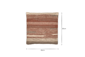 The nkuku Aakash Wool Cushion Cover - Rust is a 50x50 cm square with earthy brown, beige, and rust tones in a textured, handwoven wool blend design.