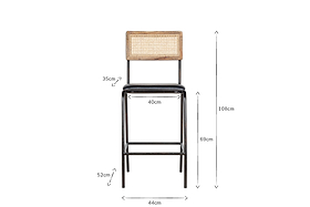 Iswa Leather & Cane Counter Chair - Aged Black