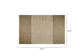 The nkuku Kufri Jute Rug features a rectangular design with soft blue and brown stripes. Handcrafted from quality jute, it measures 300cm x 200cm, bringing natural texture and warmth to your space.