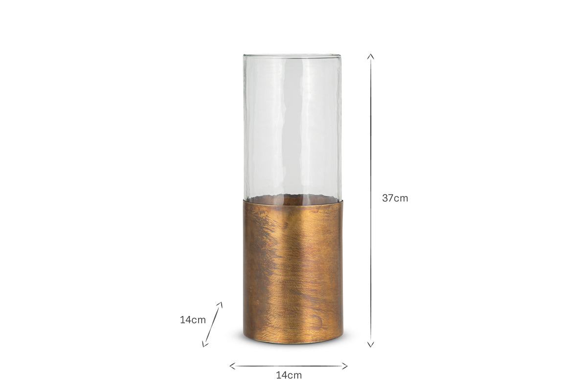 Khila Metal & Glass Vase - Clear & Antique Brass