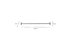 The nkuku Laila Hanging Rail – Iron is a horizontal black handmade steel rail, 120 cm long, with perpendicular black end caps (2 cm tall left, 10 cm right), shown with arrows indicating measurements on a plain white background.