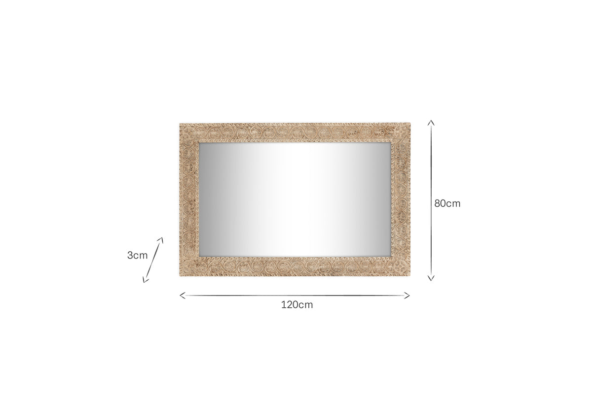 Tannir Mango Wood Carved Mirror - Natural