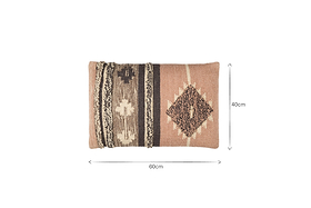 The Tussi Sia Cushion Cover by nkuku features a rectangular 60x40 cm design in dusty pink, woven with geometric details. Its earthy tones pair perfectly with other Tussi covers, adding a tribal-inspired touch. Shown against a white background.