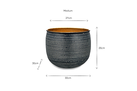 Tembesi Etched Planter - Antique Black & Brass
