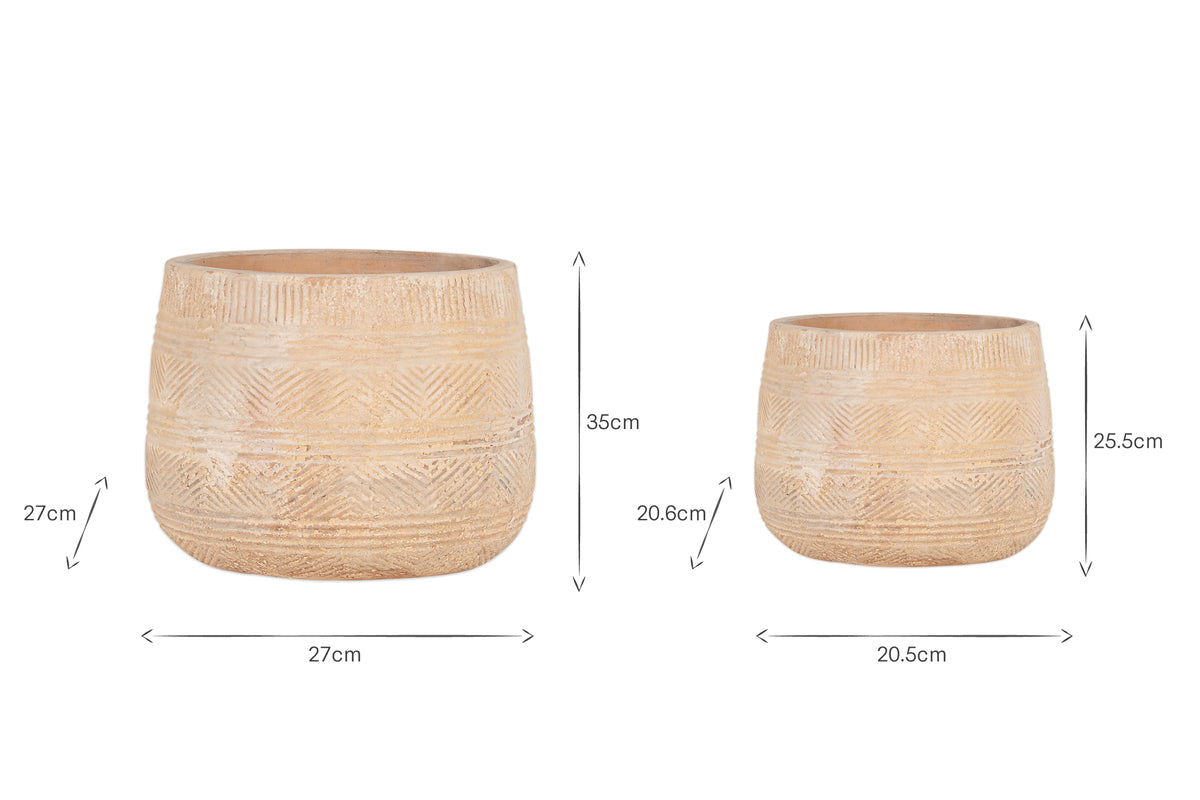 Zadie Etched Ceramic Planters - Neutral - (Set of 2)