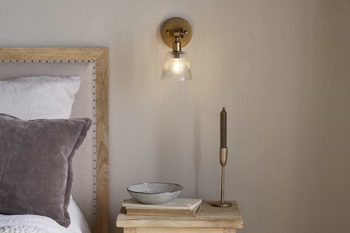 Davika Ribbed Glass Task Wall Lamp - Clear & Antique Brass-LIGHTS-Nkuku