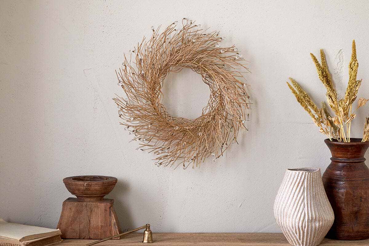 Danvi Glass Drop Wreath - Brass & Clear-CHRISTMAS DECORATIONS-Nkuku