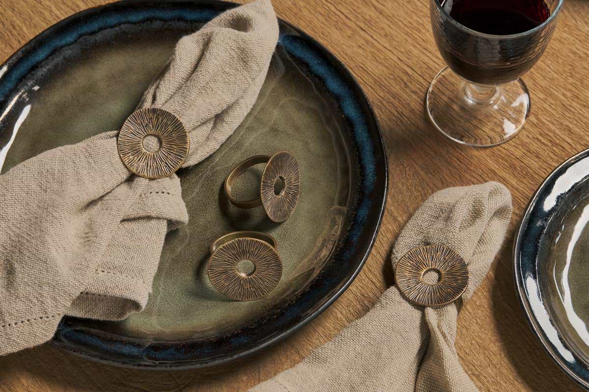Dankuni Napkin Rings - Antique Brass (Set of 4)-KITCHEN & DINING ACCESSORIES-Nkuku