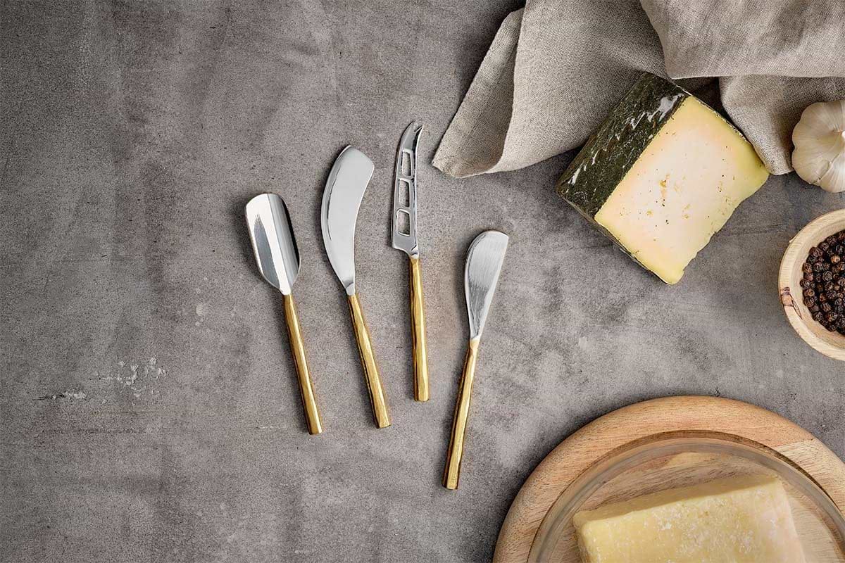 Darsa Cheese Knife Set - Brushed Gold (Set of 4)-SERVEWARE-Nkuku