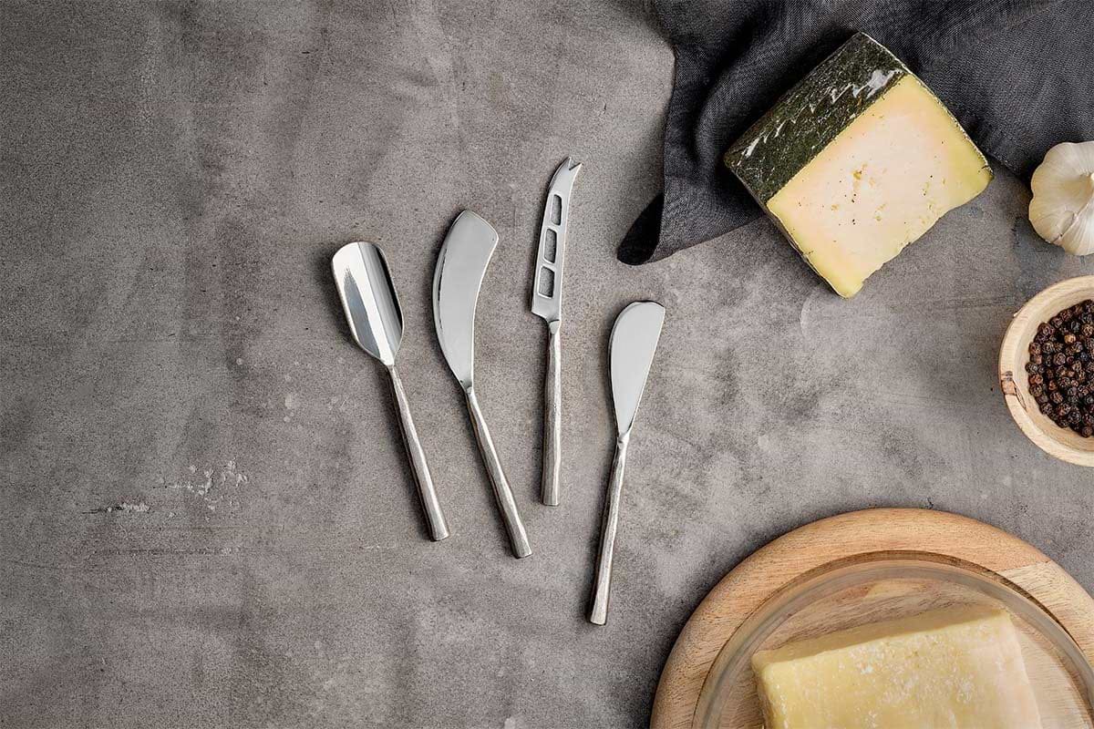 Darsa Cheese Knife Set - Brushed Silver (Set of 4)-SERVEWARE-Nkuku