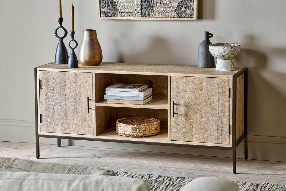 Dasai Mango Wood Media Unit-STORAGE FURNITURE-Nkuku