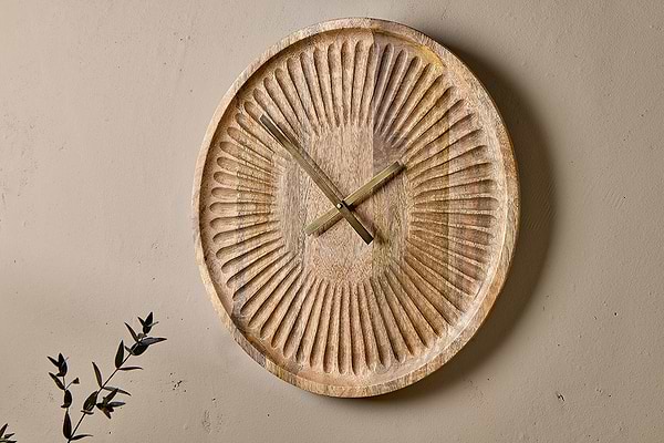 Deevena Mango Wood Clock-DECORATIVE ACCESSORIES-Nkuku