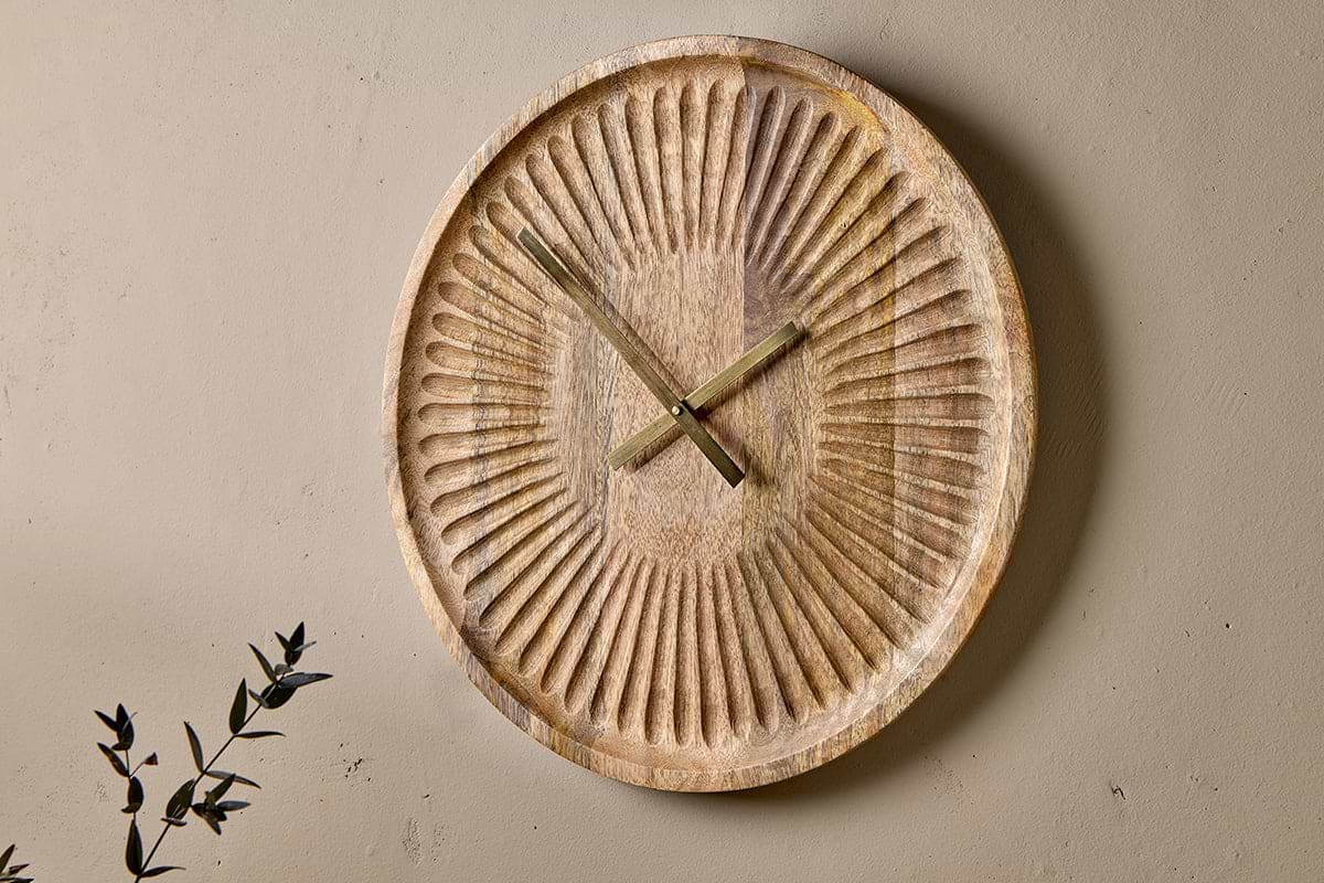 Deevena Mango Wood Clock-DECORATIVE ACCESSORIES-Nkuku