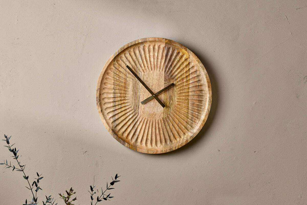 Deevena Mango Wood Clock-DECORATIVE ACCESSORIES-Nkuku