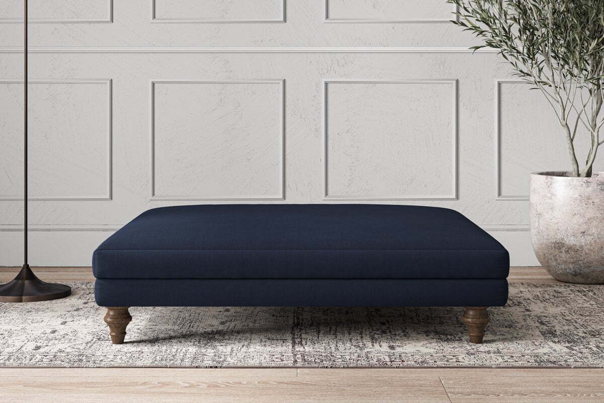 Deni Grand Footstool - Brera Linen Indigo-MAKE TO ORDER-Nkuku