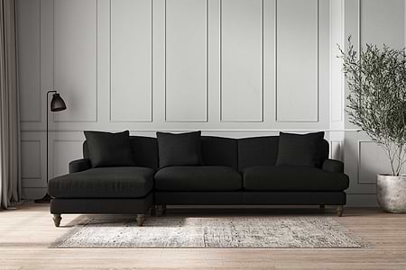 Deni Grand Left Hand Chaise Sofa - Brera Linen Charcoal