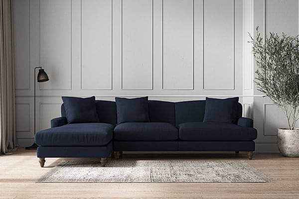 Deni Grand Left Hand Chaise Sofa - Brera Linen Indigo