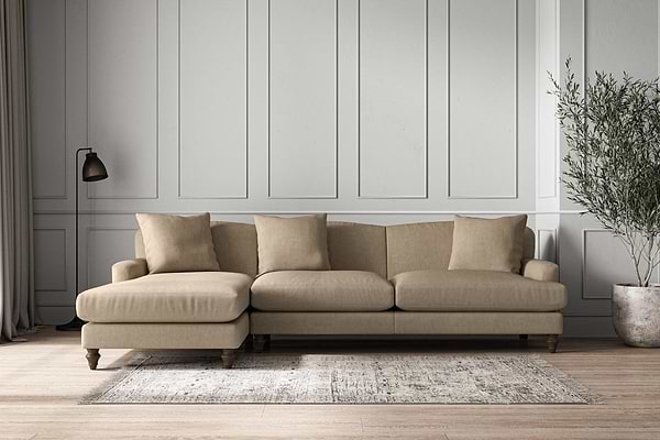Deni Grand Left Hand Chaise Sofa - Brera Linen Pebble