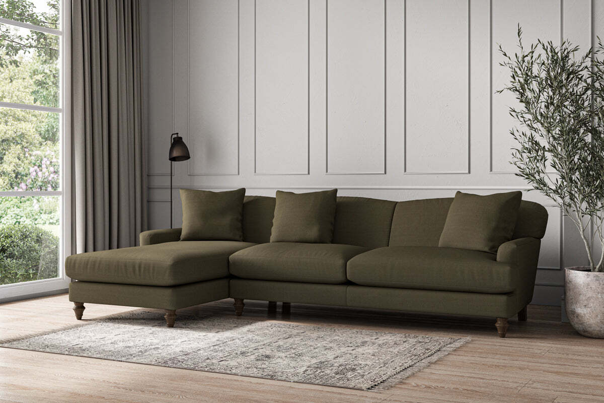 Deni Grand Left Hand Chaise Sofa - Recycled Cotton Fatigue