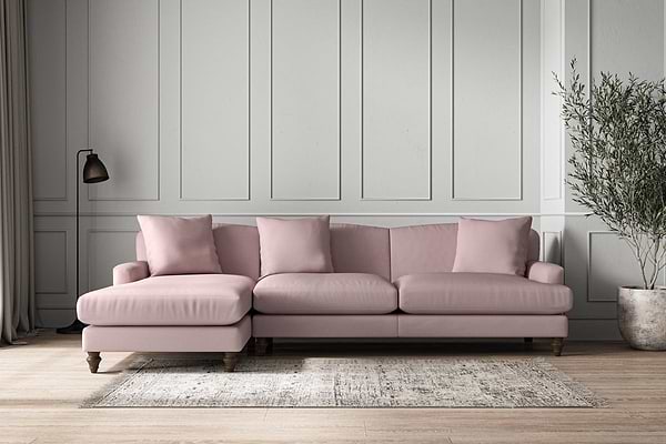 Deni Grand Left Hand Chaise Sofa - Recycled Cotton Lavender
