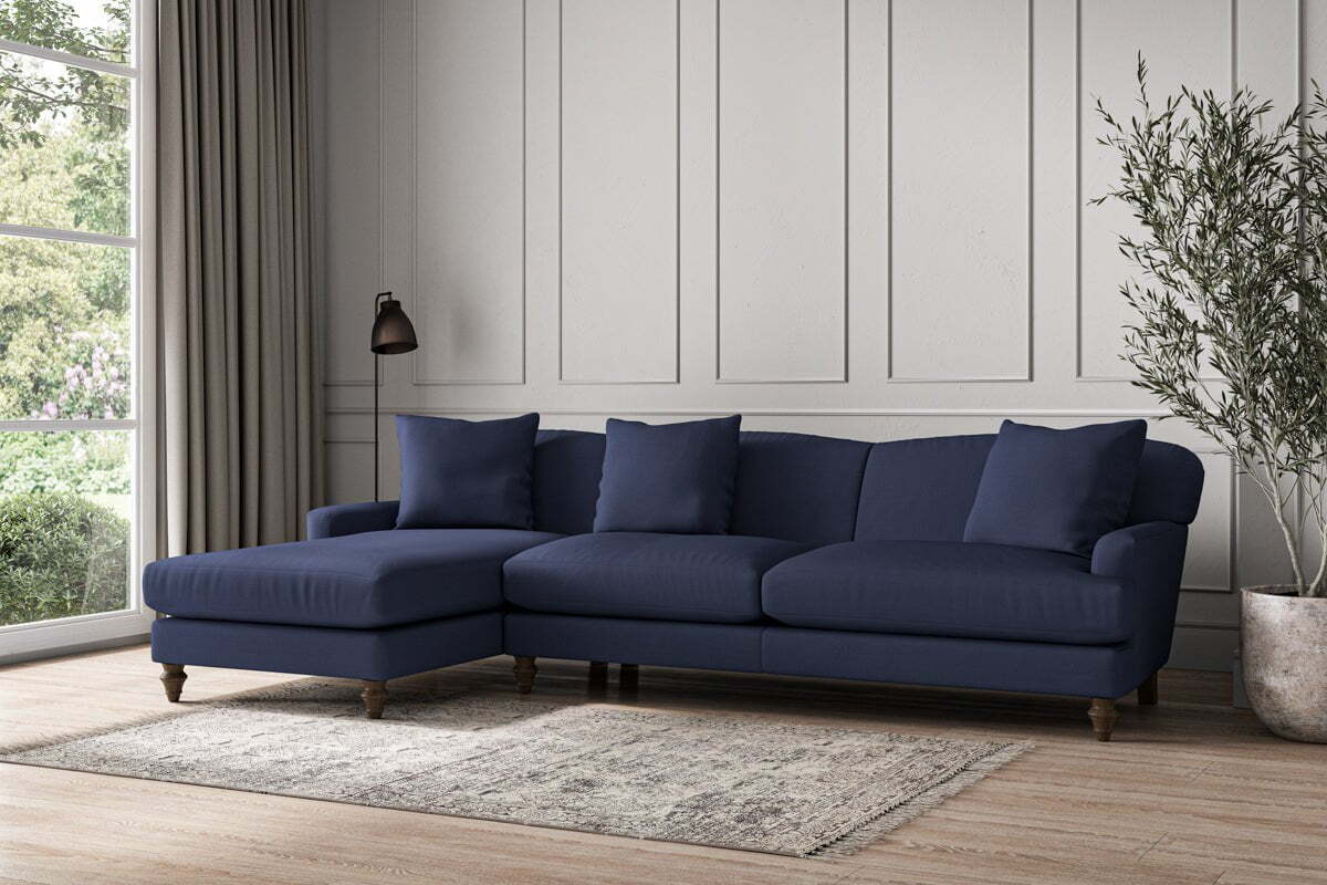 Deni Grand Left Hand Chaise Sofa - Recycled Cotton Navy-MAKE TO ORDER-Nkuku