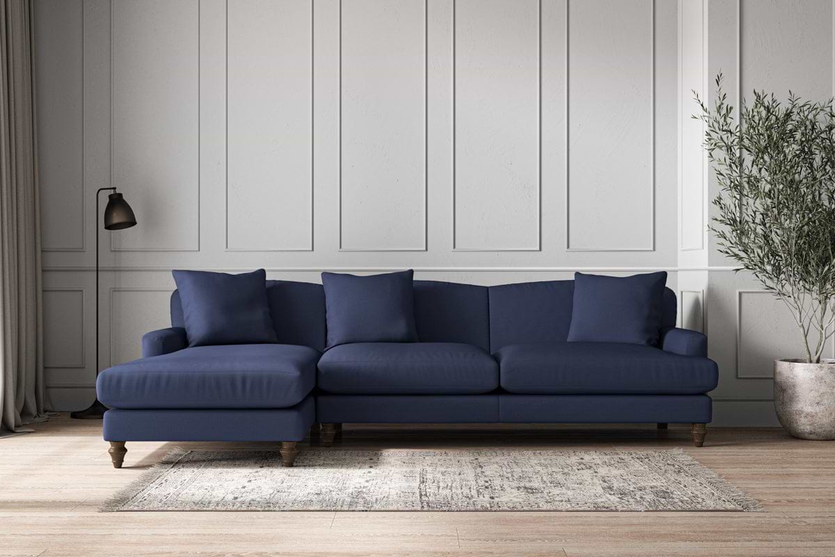 Deni Grand Left Hand Chaise Sofa - Recycled Cotton Navy-MAKE TO ORDER-Nkuku