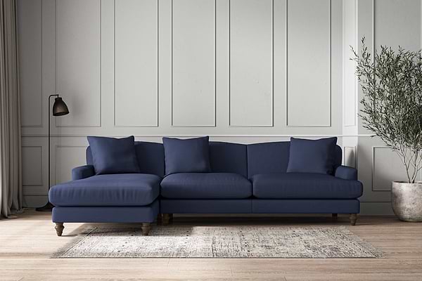 Deni Grand Left Hand Chaise Sofa - Recycled Cotton Navy-MAKE TO ORDER-Nkuku