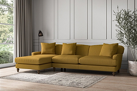 Deni Grand Left Hand Chaise Sofa - Recycled Cotton Ochre-MAKE TO ORDER-Nkuku